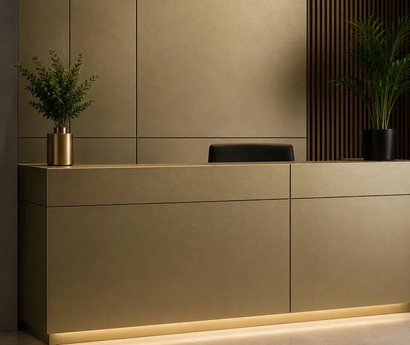 Reception counter in champagne No.4 matte stainless steel